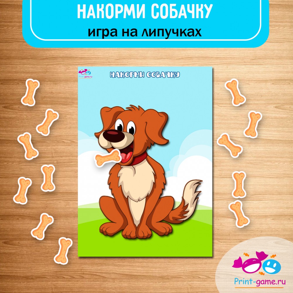 "Накорми животное" - игра на липучках. Скачать шаблон.